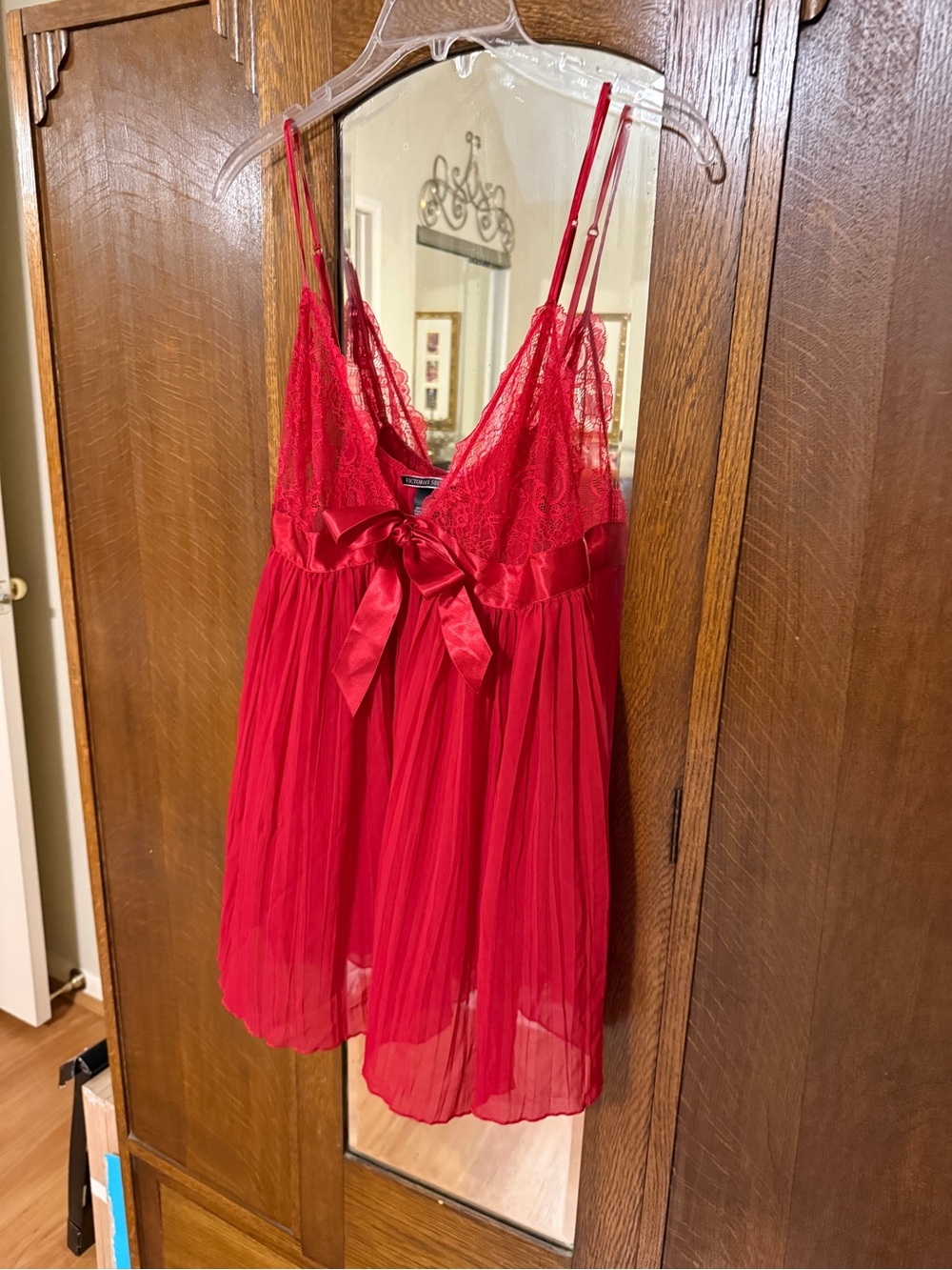 Victoria's Secret Red Lace and Chiffon Babydoll with Satin Bow,XL